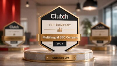 CLUTCH TOP MULTILINGUAL SEO COMPANY 2024 AWARD ВІДЗНАКА ДЛЯ MARKETING LINK
