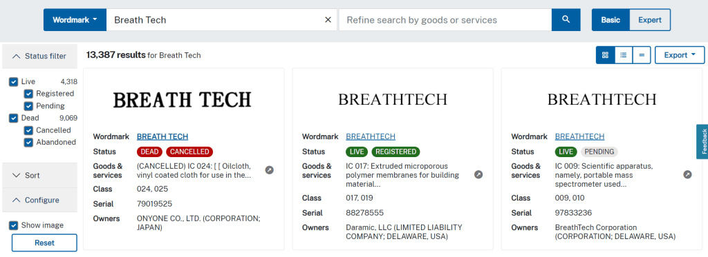 Displaying information about brands with a similar name