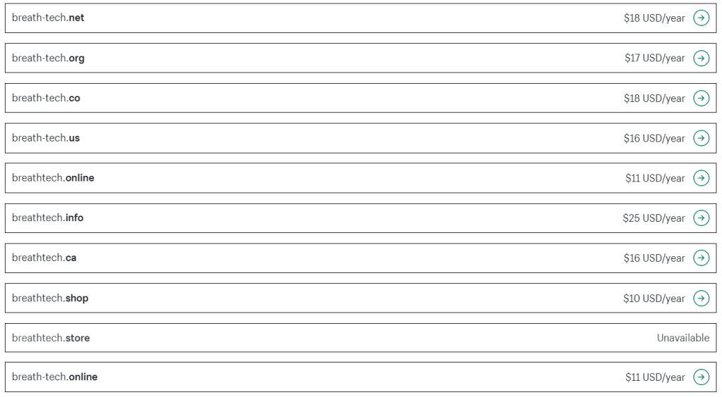 List of alternative free domain names