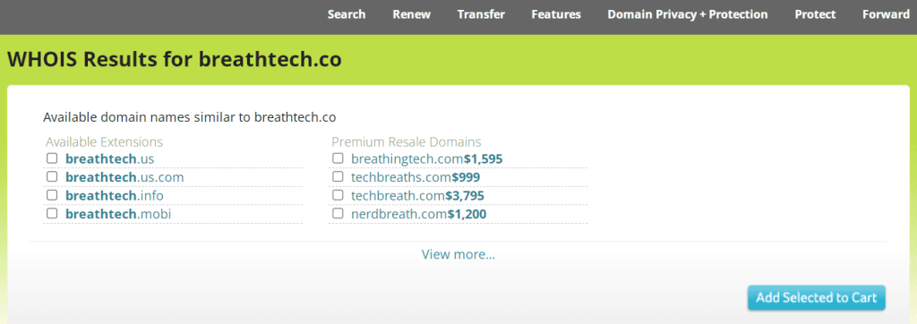 Available names in the premium segment from WHOIS Lookup