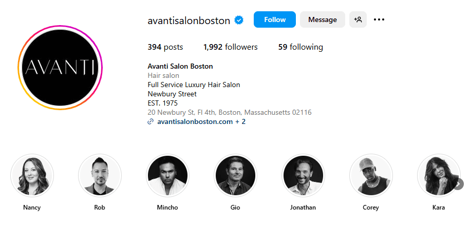 Saved stories with salon experts on the Instagram page