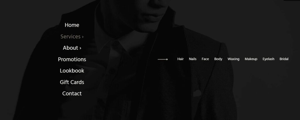 Catalog of services on the salon website