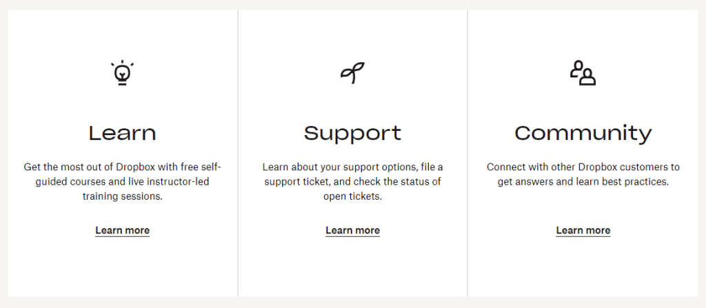 Block with short calls to action on the company page