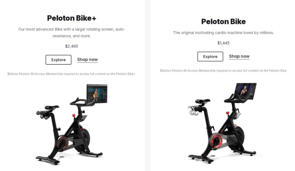 Порівняння моделей Peloton Bike+ та Bike