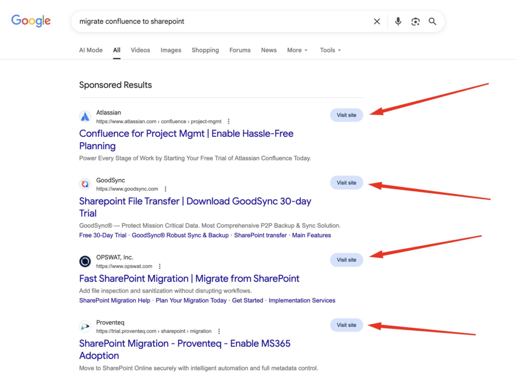 Google тестує новий велику кнопку «Відвідати сайт»