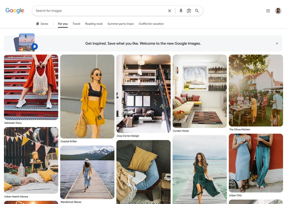 Google Images має інтерфейс в стилі Pinterest із колекціями та AI-генерацією