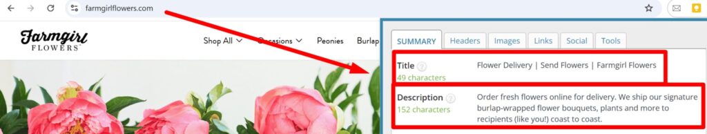 Snippet with a link to the flowers website