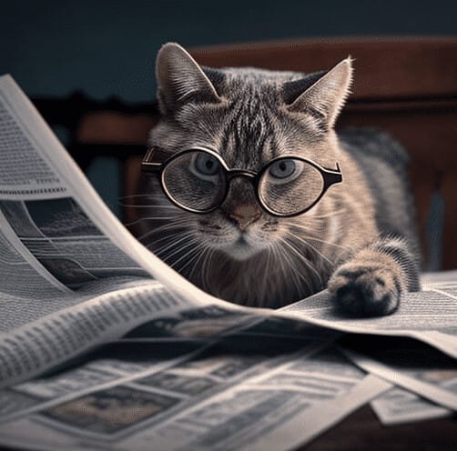 Котик читает газету