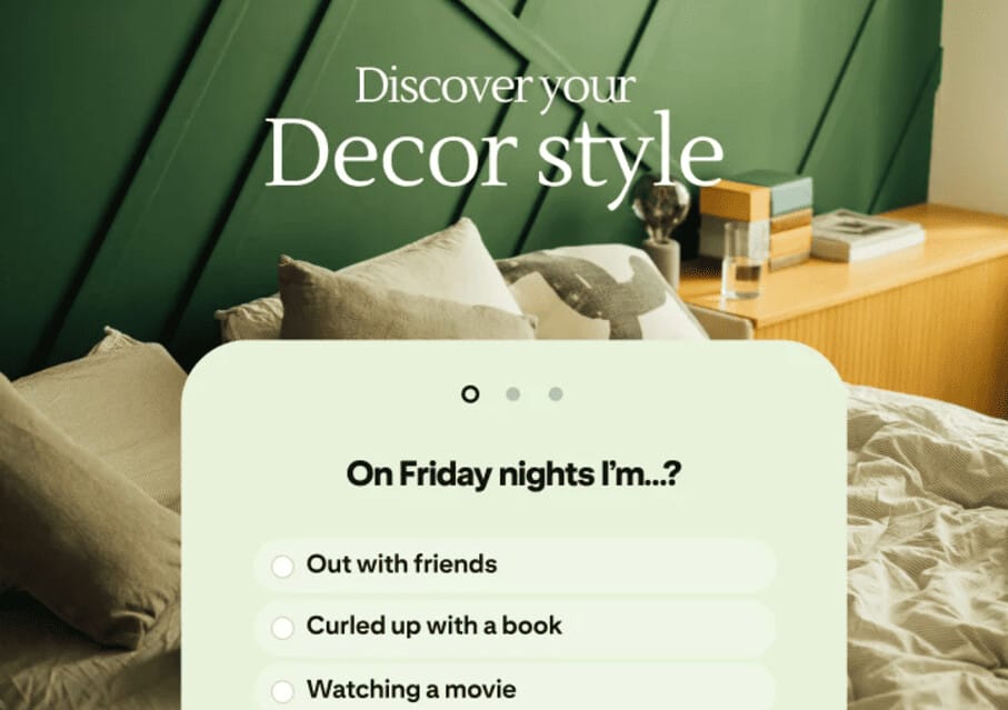 Інтерактивне питання в Pinterest для визначення стилю інтер'єру в спальні