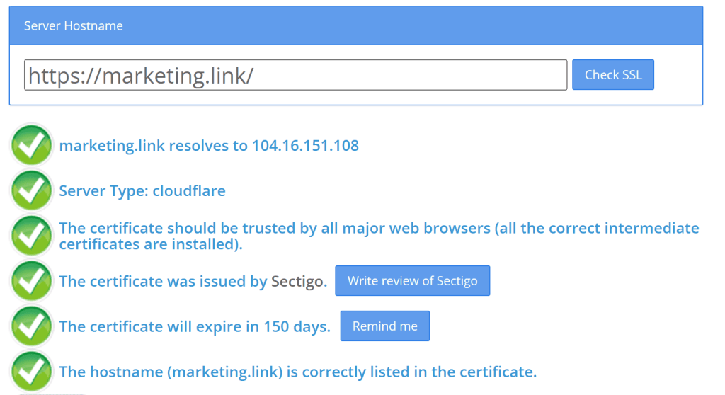 Checking the reliability of data protection in the SSL Shopper checker