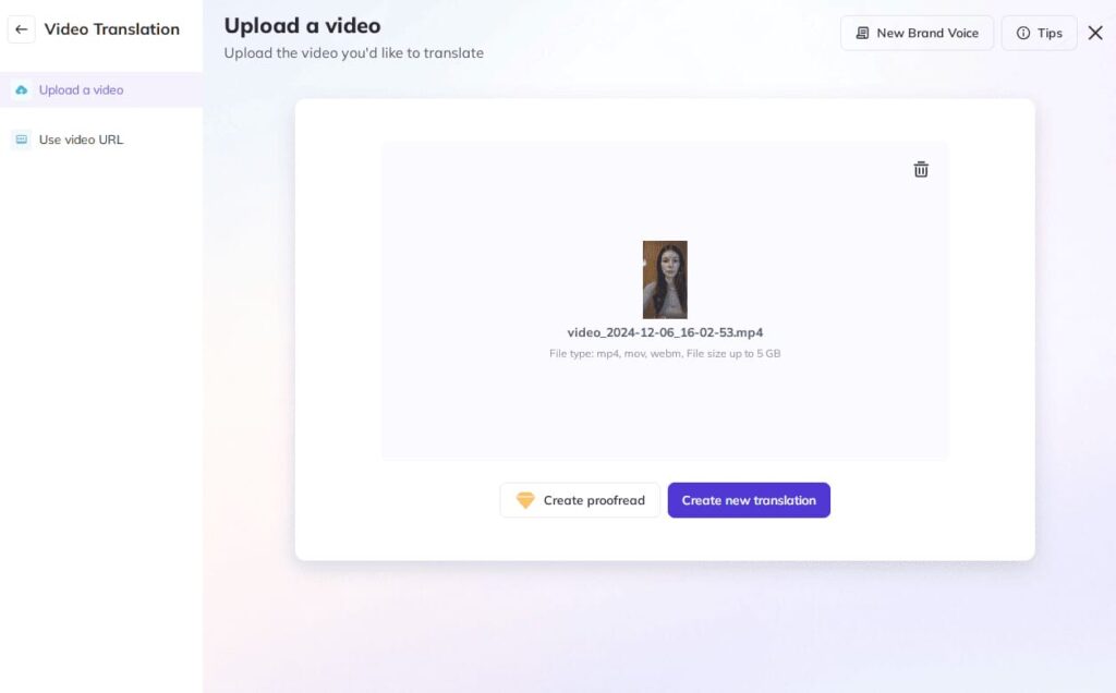 Uploaded video to create translation