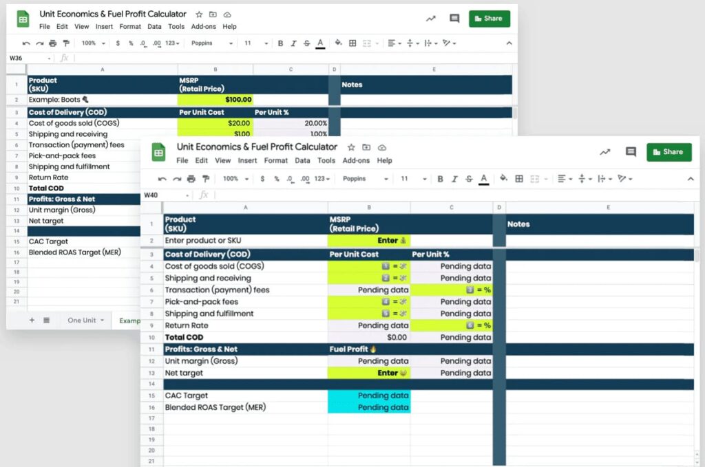 Example of an online calculator from the Commonthreadco service