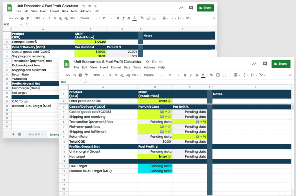 Example of an online calculator from the Commonthreadco service