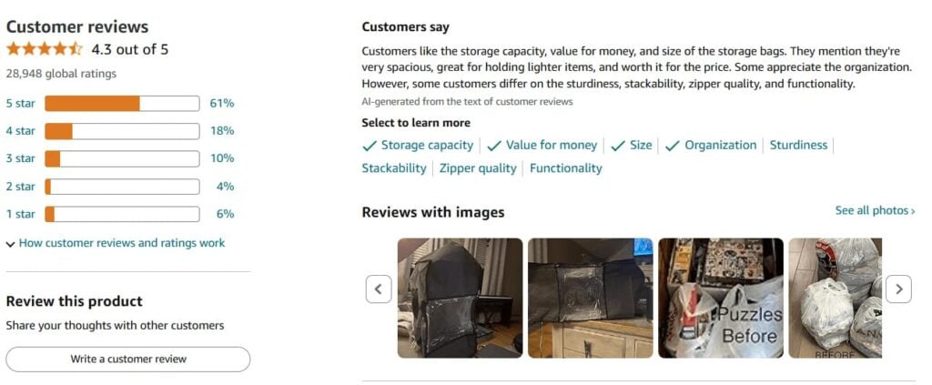 Product review on Amazon