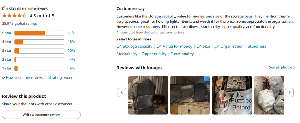 Product review on Amazon