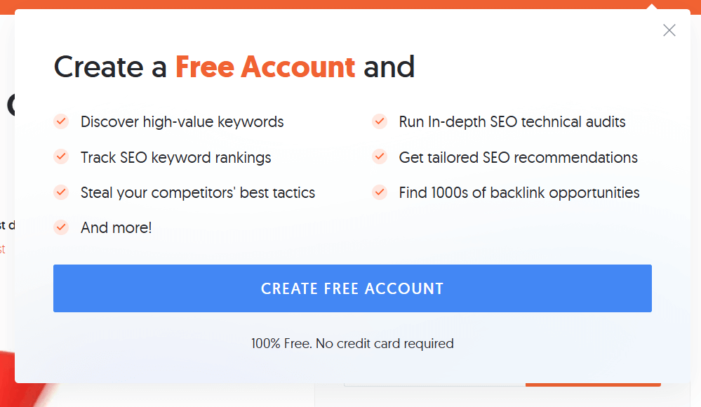 Offer to create a free account on Neil Patel's website