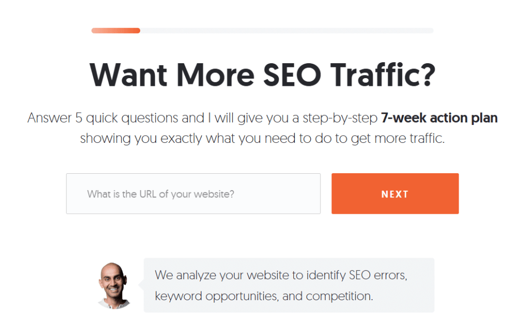 A quiz-style form to get a traffic growth planner