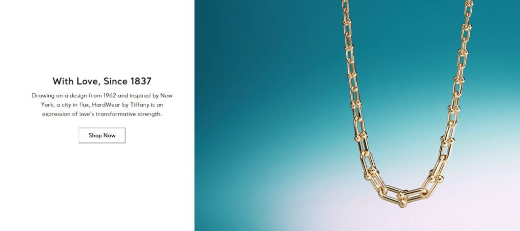 Advertising page with historical information from Tiffany & Co