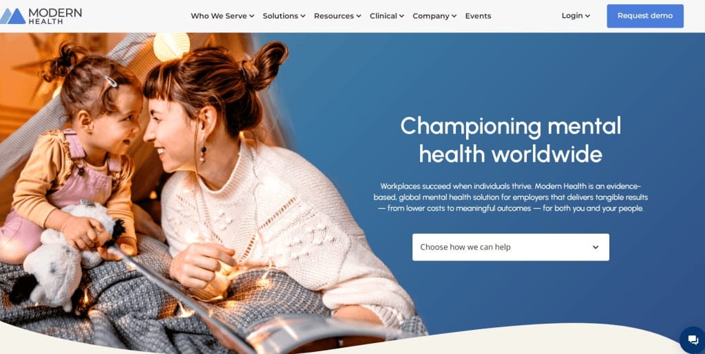 Сторінка бізнес-сайту у сфері психічного здоров'я Modern Health