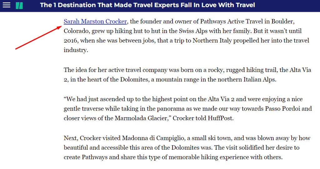 Relevant external in-text link on HuffPost