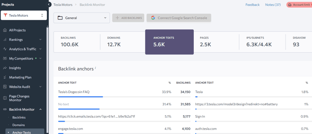 Monitoring competitors' backlinks on the Se Ranking platform