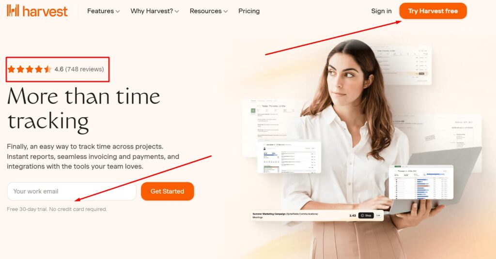 An example of user engagement from Harvest