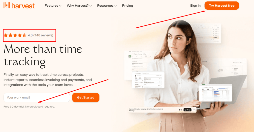 An example of user engagement from Harvest