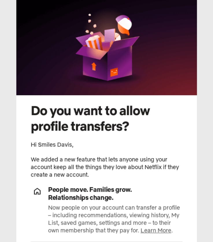 Email with a survey from Netflix for subscribers