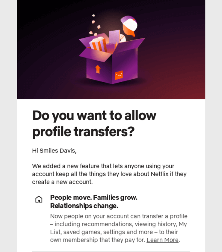 Email with a survey from Netflix for subscribers