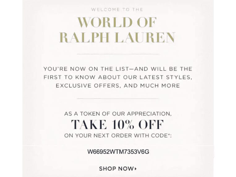 Скидка 10% для новых клиентов от Ralph Lauren для новых клиентов