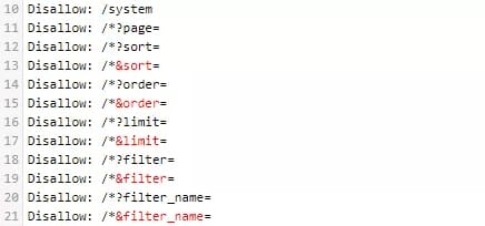 robots.txt file with Disallow rules that block URL indexing