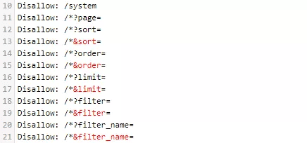 robots.txt file with Disallow rules that block URL indexing