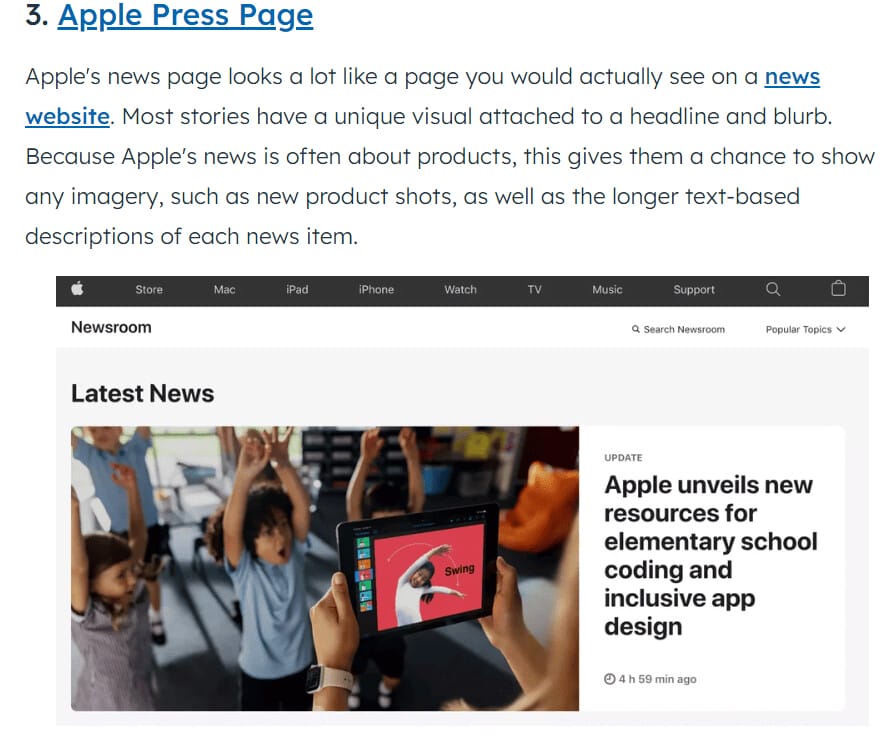 Приклад згадки компанії Apple на сторінці Hubspot