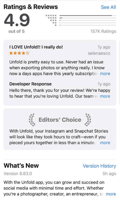 App rating and reviews