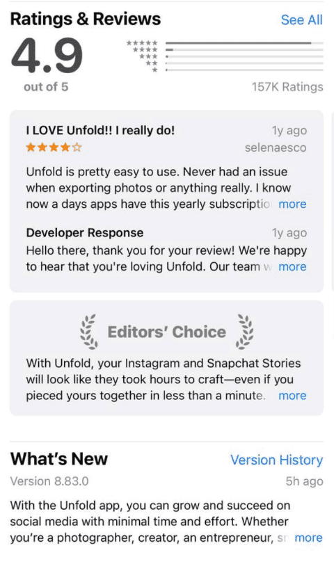 App rating and reviews